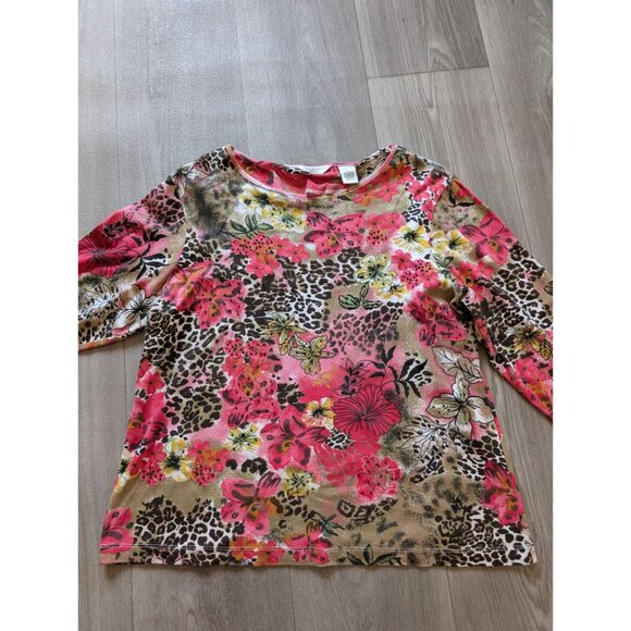 Laura Ashley Petite Floral & Leopard Print Long Sleeve Top Cotton PL - Picture 4 of 6